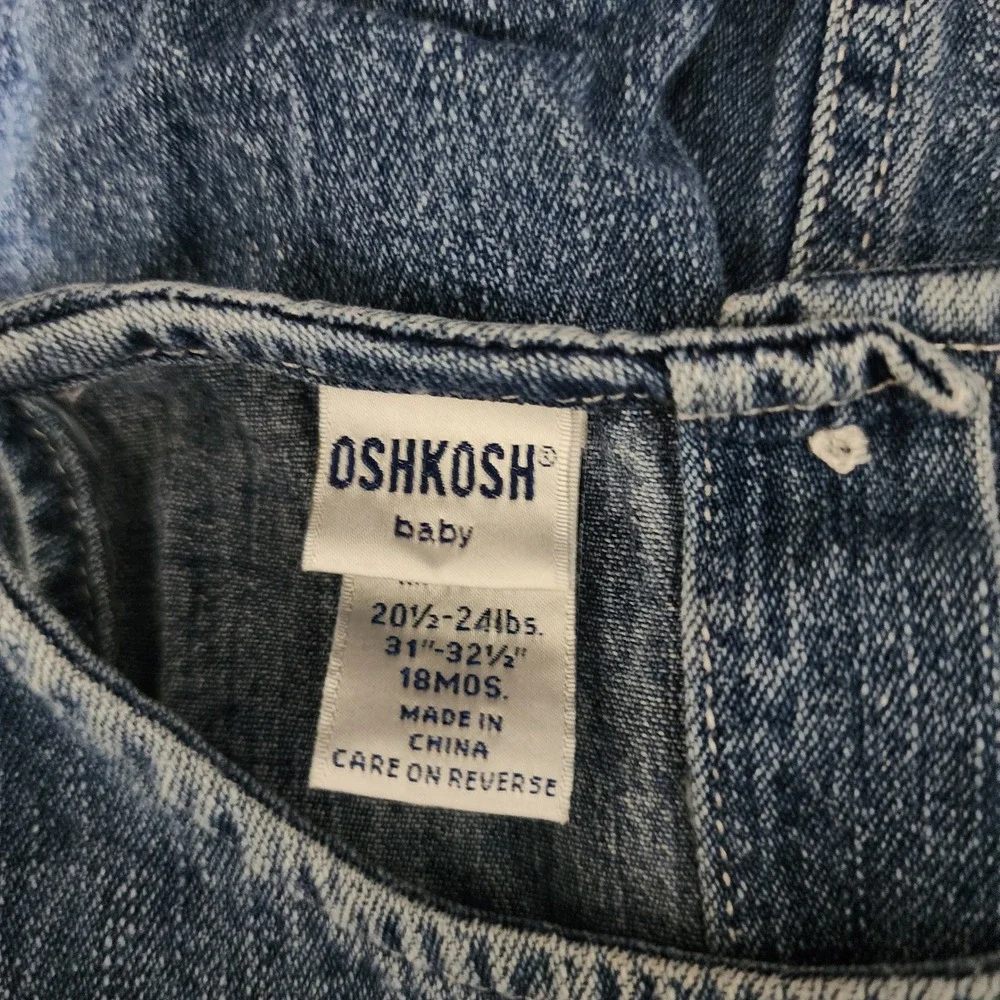 OshKosh B'gosh Baby Girls Blue Denim Americana Flag Gingham Jumper Dress 18M